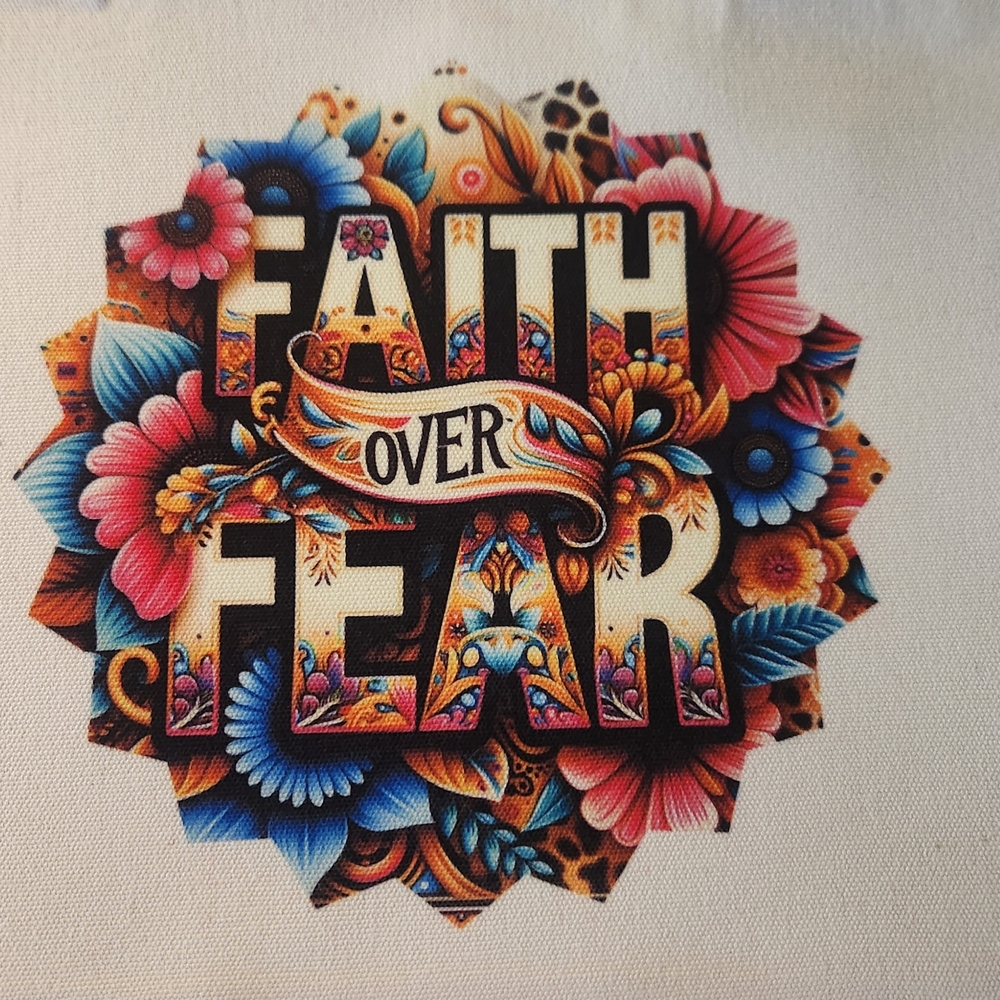 "Faith Over Fear" Canvas Tote Bag - Pink and Cream.  Hand Crafted. NEW - Picture 4 of 4